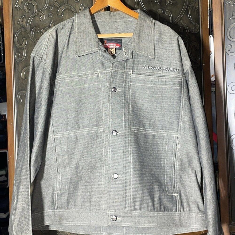 Johnny Blaze‎ XL Men's Black Denim Jacket Hip Hop Street Wear